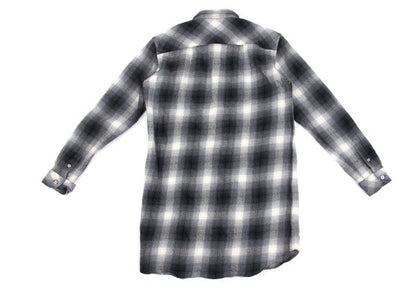 GANRYU Wool Ombre Check Flannel Long Sleeve Shirt Gray Size S