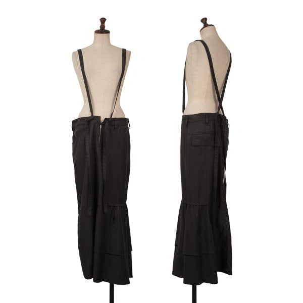 Y's Cupro Panel Shoulder Strap Midi Skirt Black Size 2