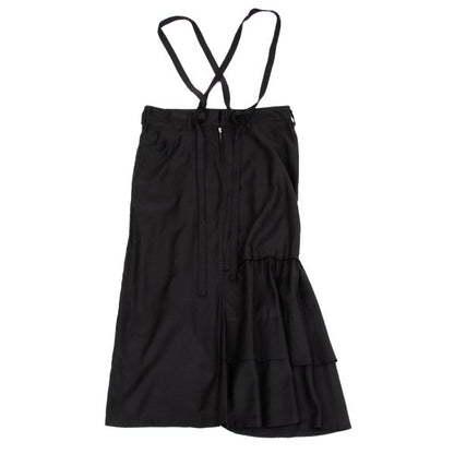 Y's Cupro Panel Shoulder Strap Midi Skirt Black Size 2