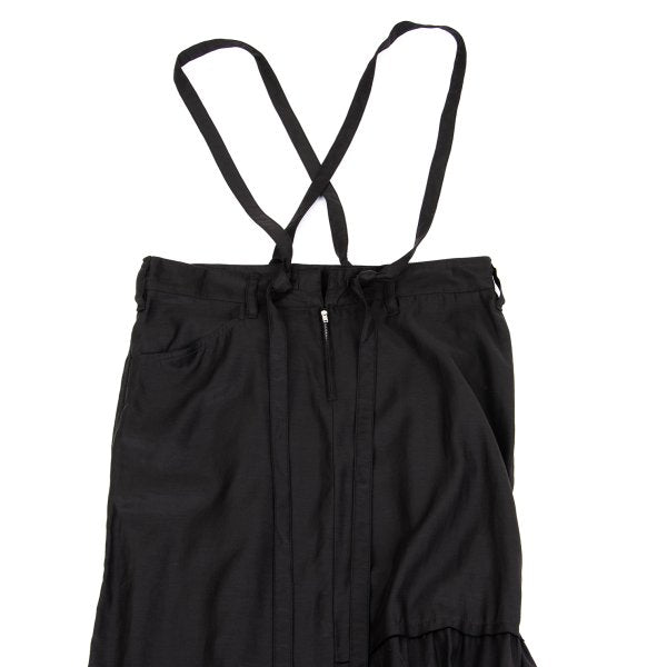 Y's Cupro Panel Shoulder Strap Midi Skirt Black Size 2
