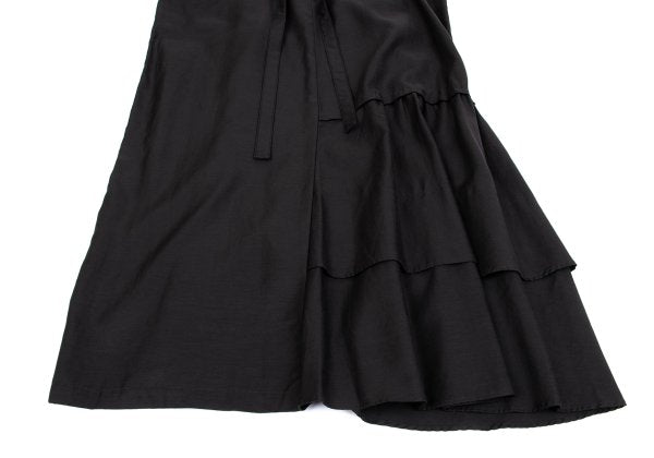Y's Cupro Panel Shoulder Strap Midi Skirt Black Size 2