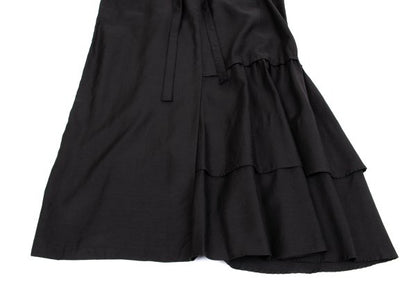 Y's Cupro Panel Shoulder Strap Midi Skirt Black Size 2