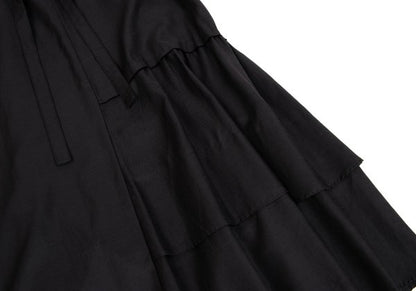 Y's Cupro Panel Shoulder Strap Midi Skirt Black Size 2