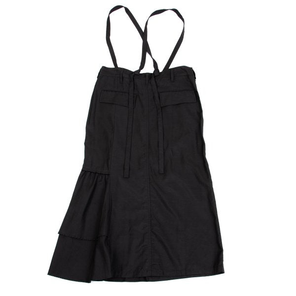 Y's Cupro Panel Shoulder Strap Midi Skirt Black Size 2