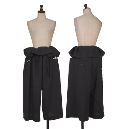 GANRYU Wool Gathered Waist Wide Cropped Pants Navy Size M