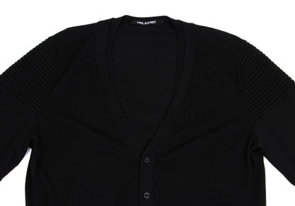 Neil Barrett Wool Rib Knit Panel Cardigan Black Size L