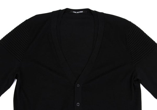Neil Barrett Wool Rib Knit Panel Cardigan Black Size L
