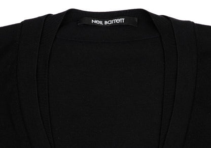 Neil Barrett Wool Rib Knit Panel Cardigan Black Size L