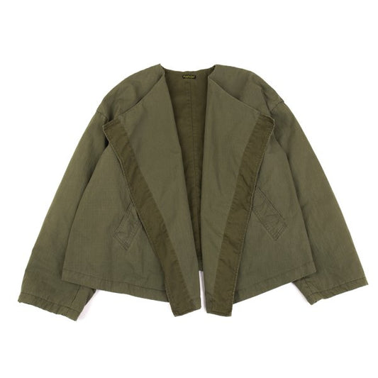 KAPITAL Cotton Nylon Ripstop Collarless Jacket Khaki Size 1