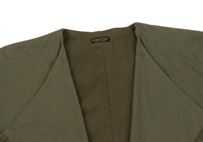 KAPITAL Cotton Nylon Ripstop Collarless Jacket Khaki Size 1