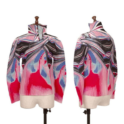 ISSEY MIYAKE me Pink Stretch Pleat Graphic Long Sleeve Shirt Size F