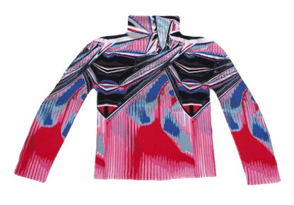 ISSEY MIYAKE me Pink Stretch Pleat Graphic Long Sleeve Shirt Size F