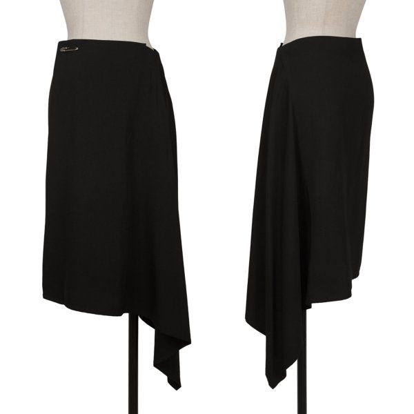 Y's Wool Gabardine Asymmetric Wrap Skirt Black Size 3