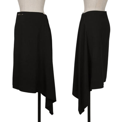 Y's Wool Gabardine Asymmetric Wrap Skirt Black Size 3