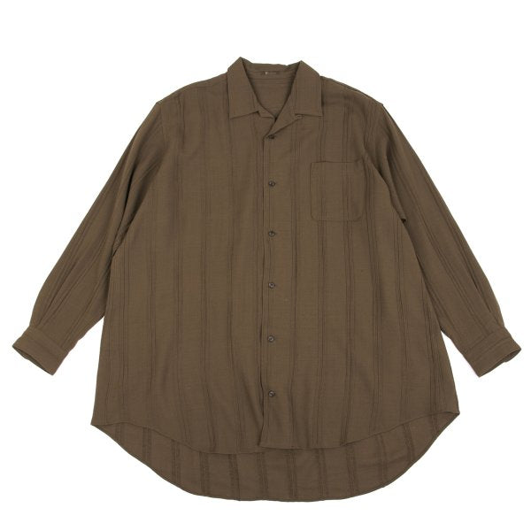 Y's for men Wool Stripe Open Collar Shirt Brown Size L