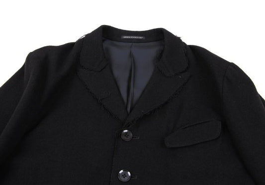 Yohji Yamamoto POUR HOMME Raw Edge Wool Coat Black Size 2