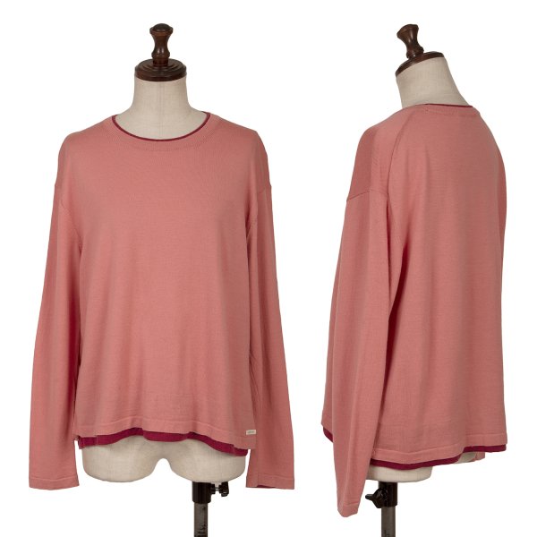 NON NO Wool Layered Design Sweater Pink Bordeaux Size M