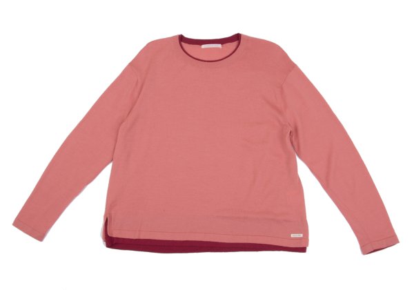 NON NO Wool Layered Design Sweater Pink Bordeaux Size M