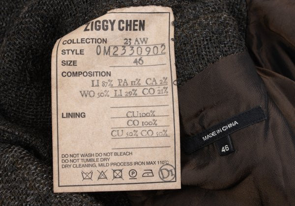 ZIGGY CHEN 23AW Heavy Linen Pocket Design Dark Brown Jacket Size 46