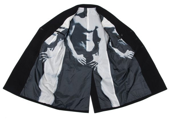 Jean Paul GAULTIER HOMME Black Graphic Melton Coat Size 48