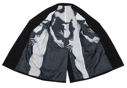 Jean Paul GAULTIER HOMME Black Graphic Melton Coat Size 48