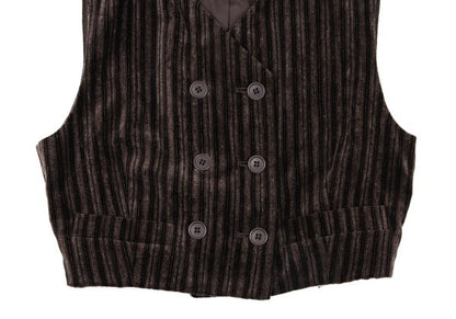 gigli Velour Stripe Double Vest Brown/Black Size 38M