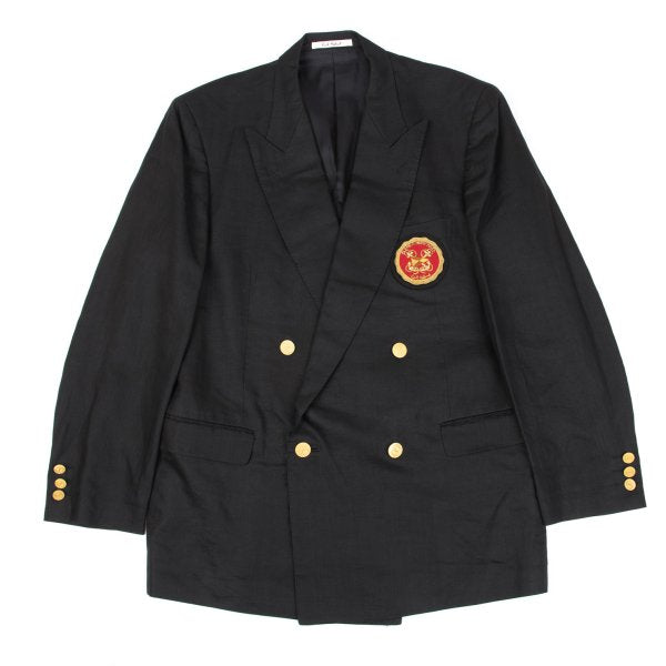 Karl Helmut Black Linen Embroidered Lapel Jacket Size M