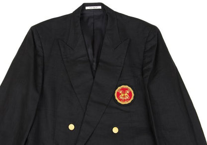Karl Helmut Black Linen Embroidered Lapel Jacket Size M