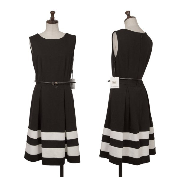 Calvin Klein Hem Border Belted Sleeveless Dress Black Size 2