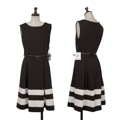 Calvin Klein Hem Border Belted Sleeveless Dress Black Size 2