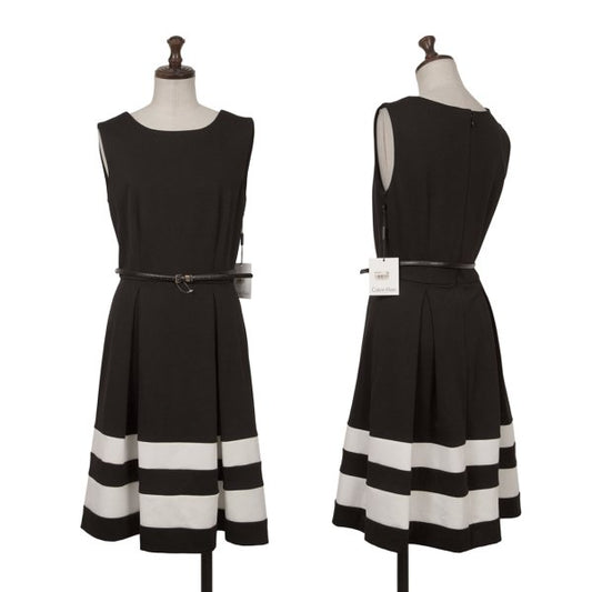 Calvin Klein Hem Border Belted Sleeveless Dress Black Size 2