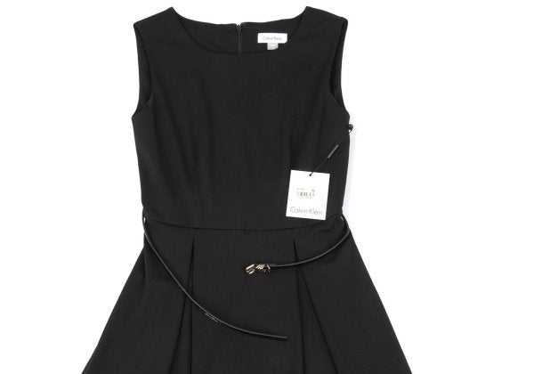 Calvin Klein Hem Border Belted Sleeveless Dress Black Size 2