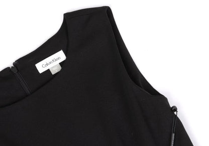 Calvin Klein Hem Border Belted Sleeveless Dress Black Size 2