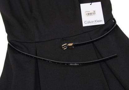 Calvin Klein Hem Border Belted Sleeveless Dress Black Size 2