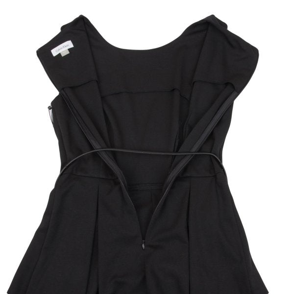 Calvin Klein Hem Border Belted Sleeveless Dress Black Size 2
