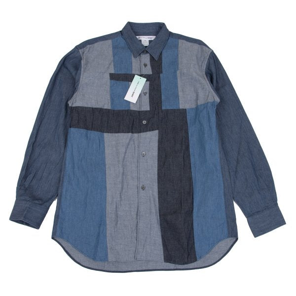 COMME des GARCONS SHIRT Patchwork Shirt Blue/Gray Size M