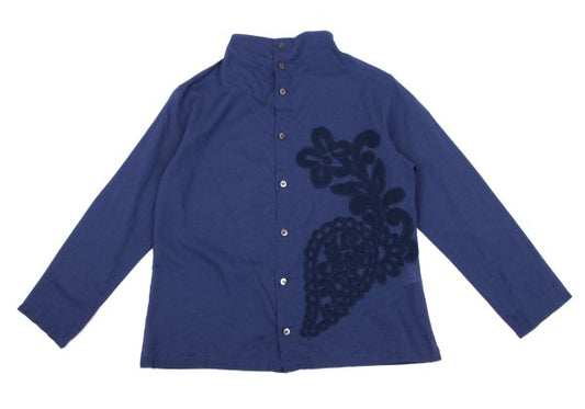 Plantation Garment Washed Flower Patch Blouse Blue Size M
