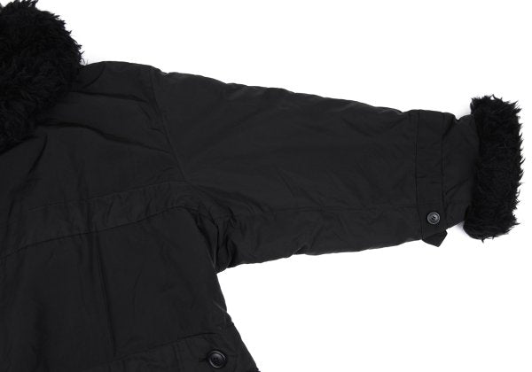 ISSEY MIYAKE MEN Poly Fur Trim Padded Long Coat Black Size M