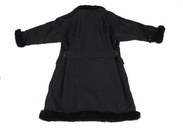 ISSEY MIYAKE MEN Poly Fur Trim Padded Long Coat Black Size M