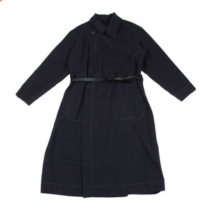 ISSEY MIYAKE MEN Alpaca Wool Leather Belted Coat Navy Size 2