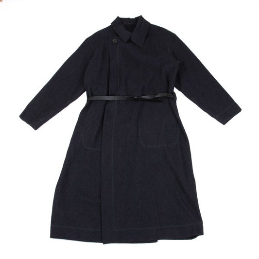 ISSEY MIYAKE MEN Alpaca Wool Leather Belted Coat Navy Size 2
