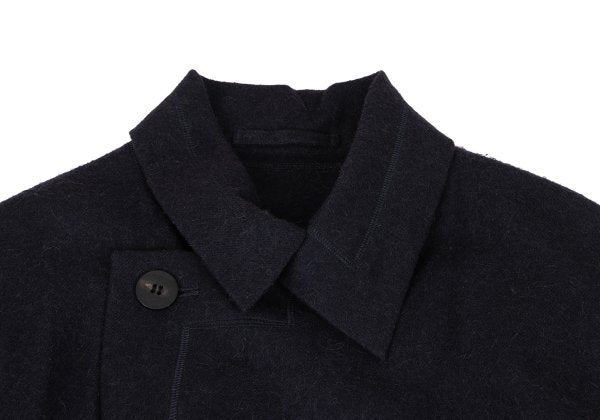 ISSEY MIYAKE MEN Alpaca Wool Leather Belted Coat Navy Size 2
