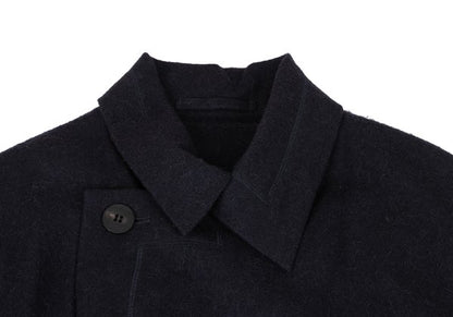 ISSEY MIYAKE MEN Alpaca Wool Leather Belted Coat Navy Size 2