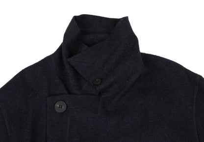 ISSEY MIYAKE MEN Alpaca Wool Leather Belted Coat Navy Size 2