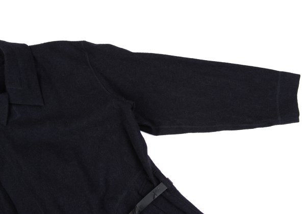 ISSEY MIYAKE MEN Alpaca Wool Leather Belted Coat Navy Size 2
