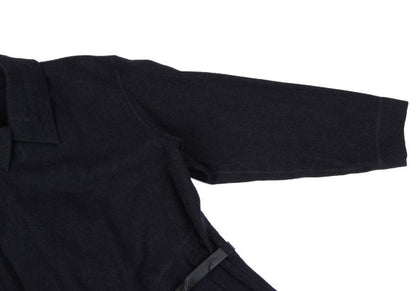 ISSEY MIYAKE MEN Alpaca Wool Leather Belted Coat Navy Size 2
