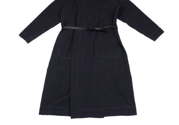 ISSEY MIYAKE MEN Alpaca Wool Leather Belted Coat Navy Size 2