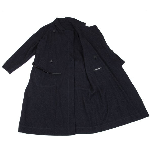 ISSEY MIYAKE MEN Alpaca Wool Leather Belted Coat Navy Size 2