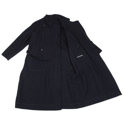 ISSEY MIYAKE MEN Alpaca Wool Leather Belted Coat Navy Size 2