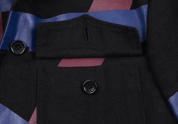 MASAKI MATSUSHIMA Linen Pigment Print Jacket Black Size 2